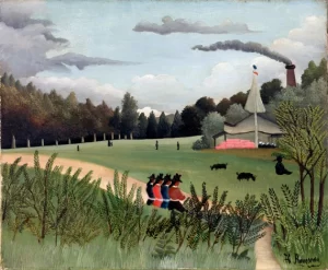 Landscape and Four Young Girls