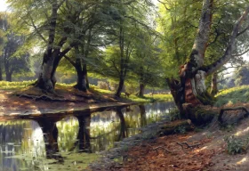 A stream through the valley, deer in the distance 1905