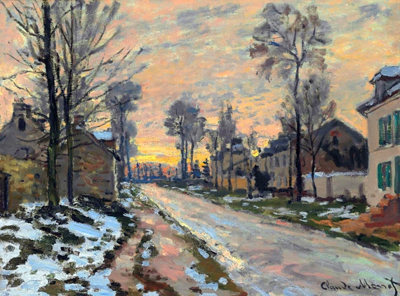 Route à Louveciennes, Neige Fondante, Soleil Couchant
