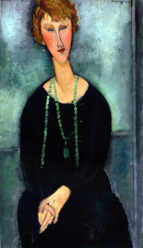Madame Menier with Long Green Necklace 1918