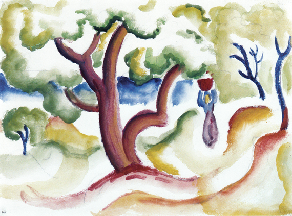 Woman With Jug Under Trees 으로 아우구스트 막케, 캔버스에 유화 재현 Woman With Jug Under Trees