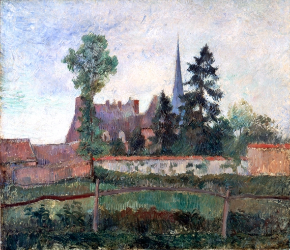 The Church and the Farm at Eragny 으로 까미유 피사로, 캔버스에 유화 재현 The Church and the Farm at Eragny