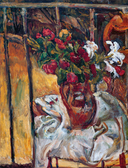 Bouquet of Flowers on a Balcony 1915 으로 샹 수틴, 캔버스에 유화 재현 Bouquet of Flowers on a Balcony 1915