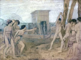 The Progress of Love- Love the Sentinel Young Spartan Girls Challenging Boys 1860