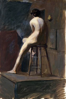 Female Nude, from Rear, Seated on a Stool