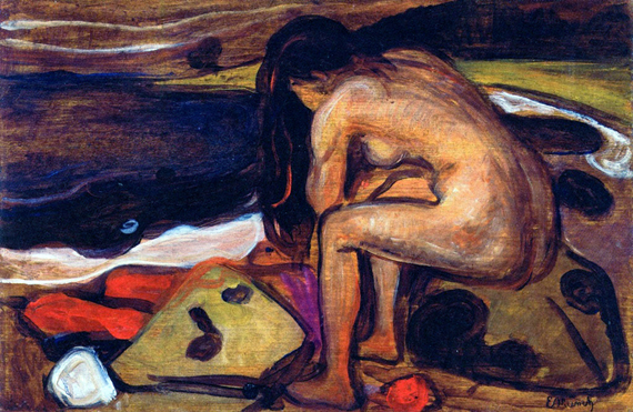 Sitting Nude By The Beach 으로 에드바르트 문크, 캔버스에 유화 재현 Sitting Nude By The Beach