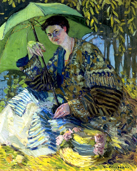 Lady With A Parasol 으로 프레드릭 칼 프리제케, 캔버스에 유화 재현 Lady With A Parasol