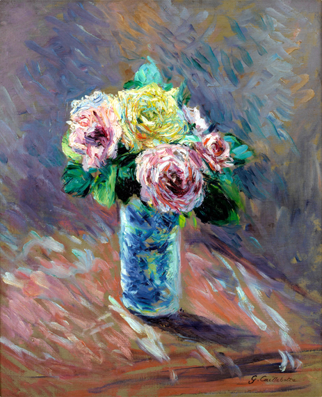 Roses Jaunes Et Rouges Dans Un Vase De Cristal 으로 구스타브 카일보트, 캔버스에 유화 재현 Roses Jaunes Et Rouges Dans Un Vase De Cristal