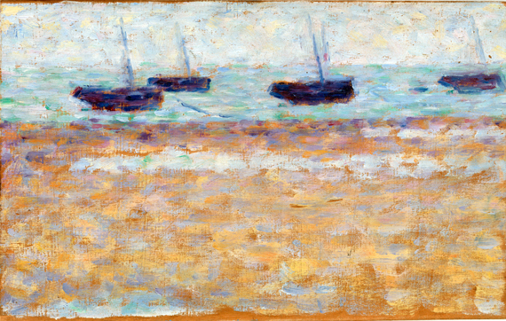 Four Boats At Grandcamp 으로 조르주 스뤼라, 캔버스에 유화 재현 Four Boats At Grandcamp