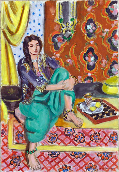 Seated Odalisque, Left Knee Bent, Ornamental Background and Checkerboard