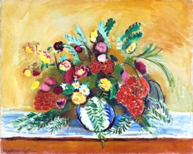 Shingling the First Baptist Church, Gloucester 1919 Bouquet of flowers in a white vase