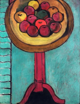 The Lady with Yellow Roses Bowl of Apples on a Table