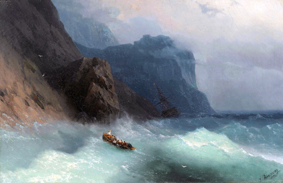 Shipwreck on a rocky shore, 1872