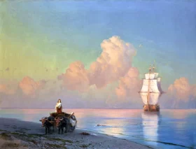 An Ox-Drawn Cart on the Shore and a Swimmer in the Shallows, 1868