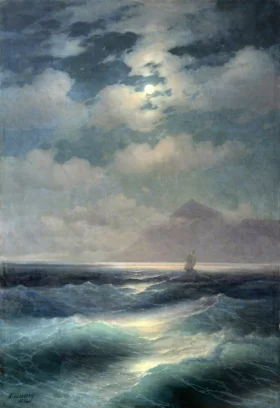 Below meguro 1830 Sea View by Moonlight 1878