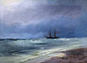 Paddy fields in Ono, Suruga Province 1830 Sailing Ship on a Stormy Day