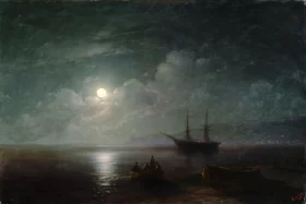 Poem by Fujiwara no Toshiyuki Ason Seacape with Full Moon