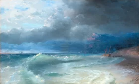 Poem by Sangi Hitoshi Shipwreck on a Stormy Morning, 1895