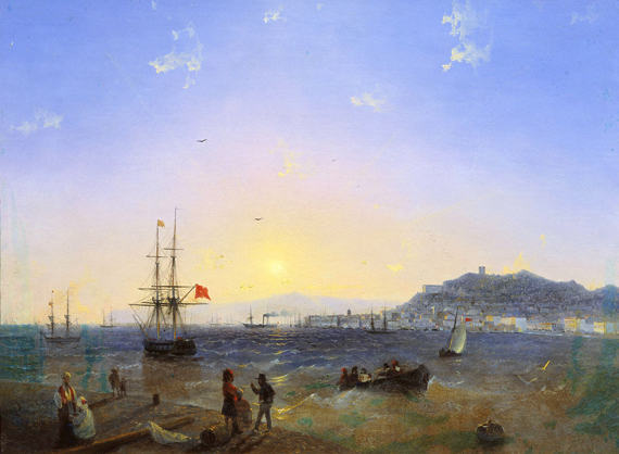 View of Kerch 1839 으로 이반 아이바조프스키, 캔버스에 유화 재현 View of Kerch 1839