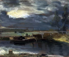Barges on the Stour, with Dedham Church in the Distance