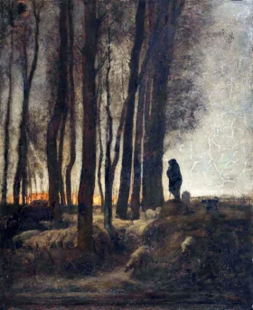 Shepherd and Flock at the Edge of the Forest, Evening