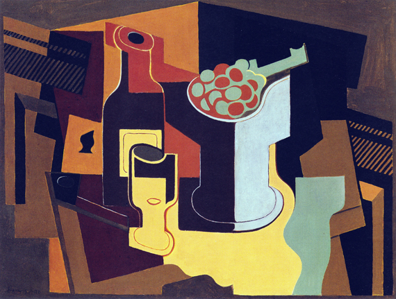 Bottle and bowl of fruit 1920