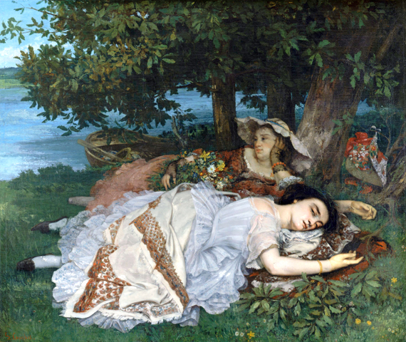 Les Demoiselles Des Bords De La Seine 1856 으로 구스타브 쿠르베, 캔버스에 유화 재현 Les Demoiselles Des Bords De La Seine 1856