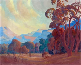 Wooded landscape with Mountain Range Beyond