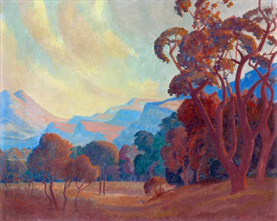 Wooded landscape with Mountain Range Beyond