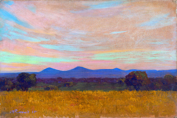 Landscape with Golden Veld and Blue Mountains 으로 야코뷔스 헨드릭 피에르네프, 캔버스에 유화 재현 Landscape with Golden Veld and Blue Mountains