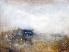 A Traveller Seated on a Country Road, Holding a White Horse Rough Sea