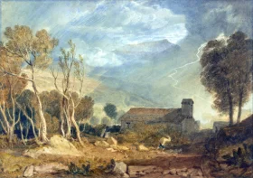 Mountain Valley with Figures and Distant Village Ingleborough from Chapel-Le-Dale