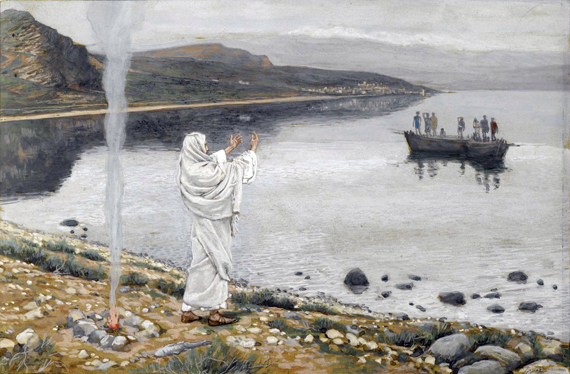 Christ Appears on the Shore of Lake Tiberias 으로 제임스 티소, 캔버스에 유화 재현 Christ Appears on the Shore of Lake Tiberias