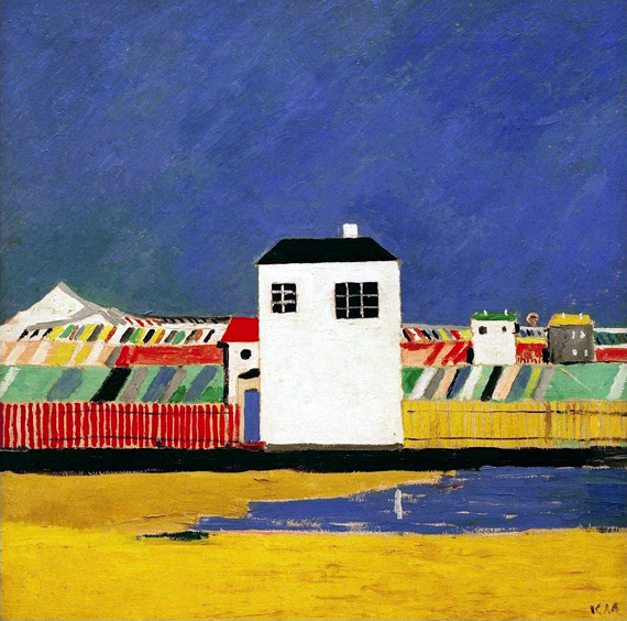 Landscape with White House 1929 으로 카지미르 말레비치, 캔버스에 유화 재현 Landscape with White House 1929