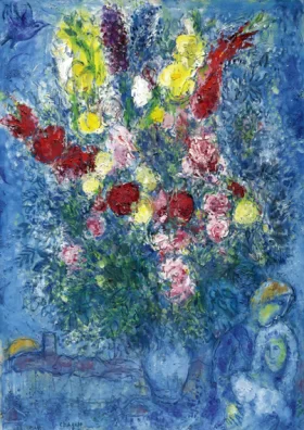Le bouquet des amoureux sur fond bleu