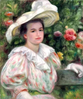 Girl in Gold Flowers Woman in White Hat, Circa 1895