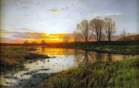 Sunset at a lake 1900
