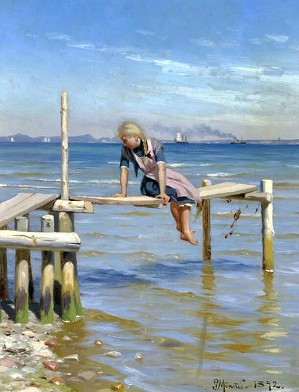 A girl on a small jetty near Hellebæk, 1892