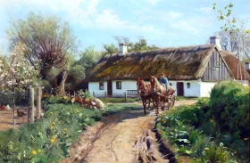 Danish summer idyll at a thatched farmhouse, 1930