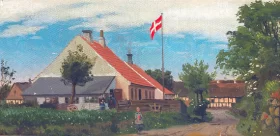 The Dannebrog is flying over the house of the coachbuilder in Mejlby near Aarhus