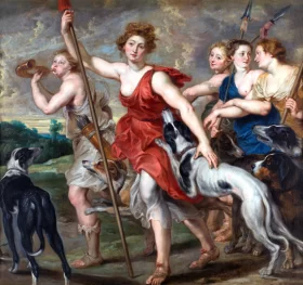 Paysage avec deux nymphes et un serpent Diana Huntress