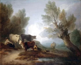 Landscape with Cattle, a young man courting a milkmaid