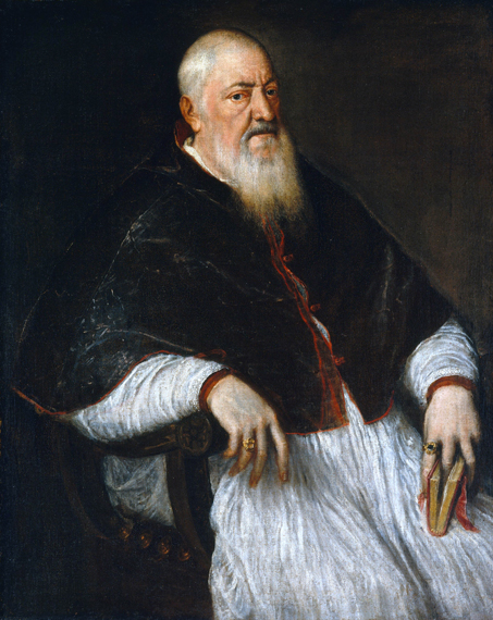 Filippo Archinto, Archbishop of Milan 으로 티치안 베첼리오, 캔버스에 유화 재현 Filippo Archinto, Archbishop of Milan