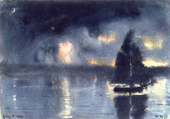 Sailboat and Fourth of July Fireworks 1880