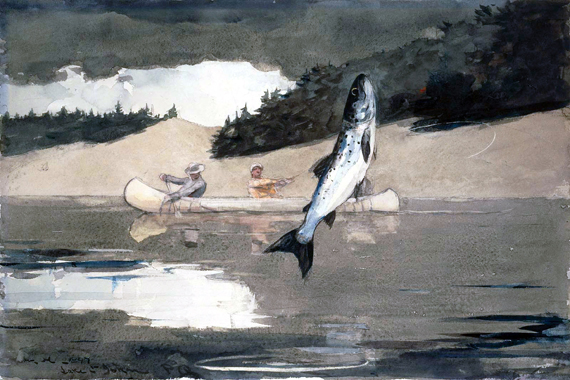 Ouananiche Fishing, Lake St. John, Province of Quebec, 1897 으로 윈슬로우 호머, 캔버스에 유화 재현 Ouananiche Fishing, Lake St. John, Province of Quebec, 1897