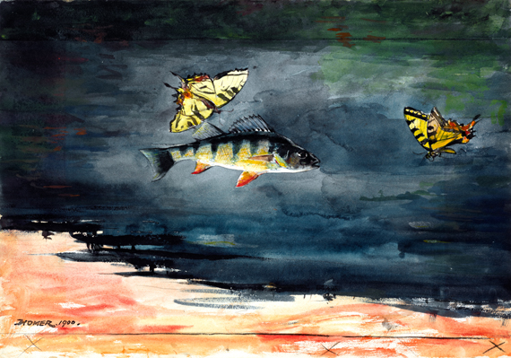 Fish and Butterflies 1900 으로 윈슬로우 호머, 캔버스에 유화 재현 Fish and Butterflies 1900