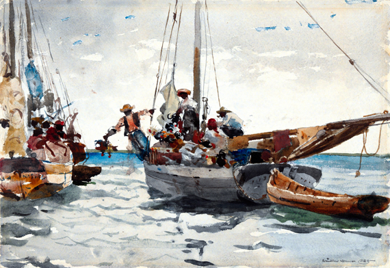 Market Scene, Nassau 1885 으로 윈슬로우 호머, 캔버스에 유화 재현 Market Scene, Nassau 1885