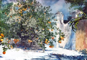 An Ox-Drawn Cart on the Shore and a Swimmer in the Shallows, 1868 Orange trees and gate 1885