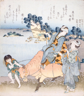 Woman riding an ox