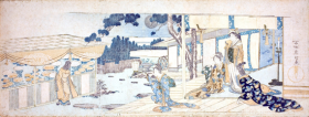 Women on the Veranda Looking at a Girl Picking Flower